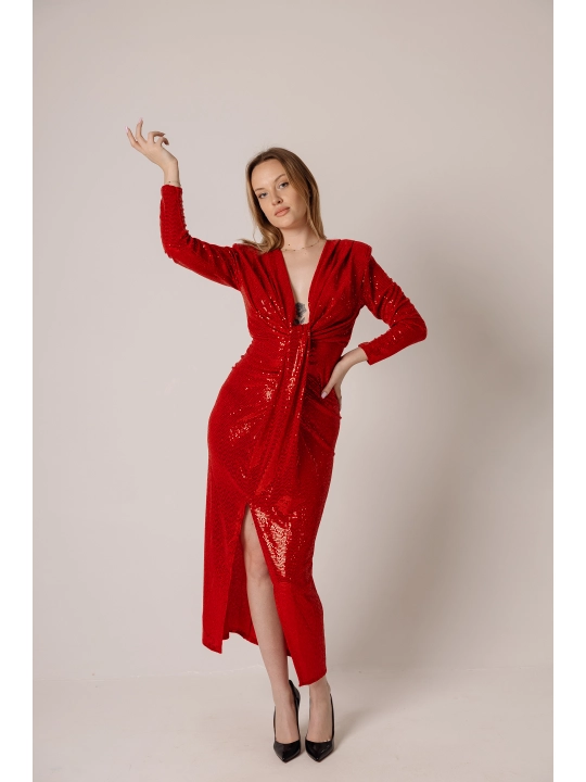 Czerwona sukienka cekinowa Shinny